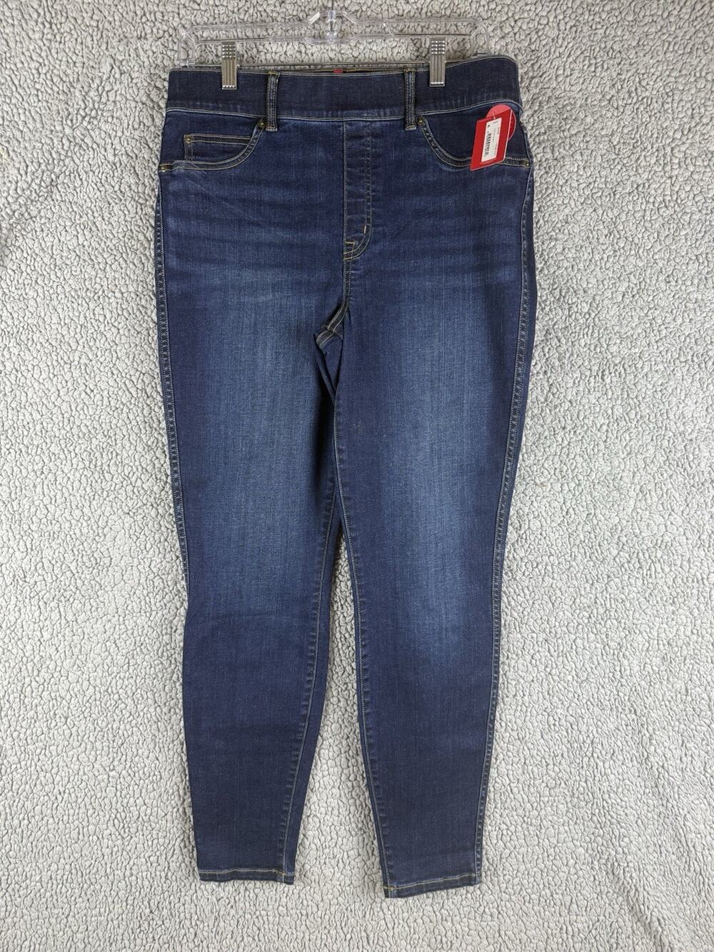 NWT Spanx Ankle Skinny Jeans Pull On Womens Large Midnight Shade Blue Stretch